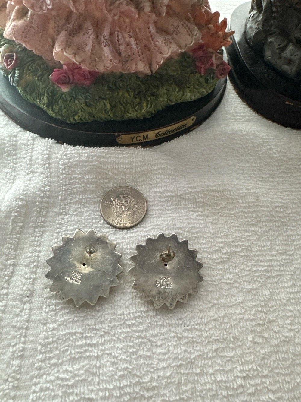 Gold and Sterling silver 925 Sunburst Clip-On Earrings - Picture 6 of 6